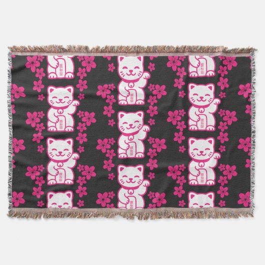 Rosa Japanisch Maneki-neko Decke (Vorderseite)
