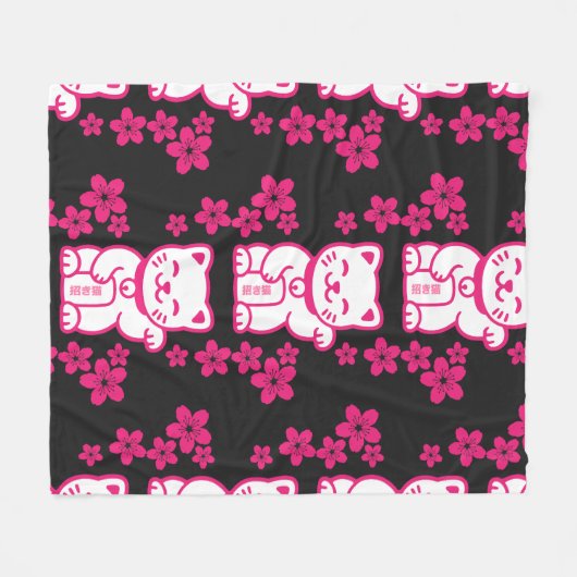 Rosa Japanisch Maneki-neko Fleecedecke (Vorderseite (Horizontal))