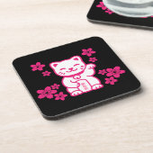 Rosa Japanisch Maneki-neko Getränkeuntersetzer (Linke Seite)