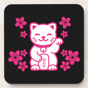 Rosa Japanisch Maneki-neko Getränkeuntersetzer