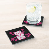 Rosa Japanisch Maneki-neko Glasuntersetzer (Schrägansicht)