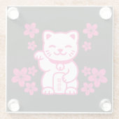 Rosa Japanisch Maneki-neko Glasuntersetzer (Rückseite)