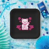 Rosa Japanisch Maneki-neko Pappteller (Party)
