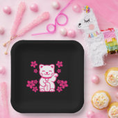 Rosa Japanisch Maneki-neko Pappteller (Party)