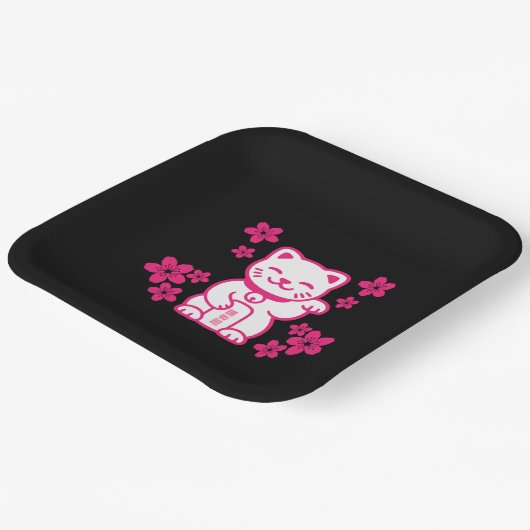 Rosa Japanisch Maneki-neko Pappteller (Gewinkelt)