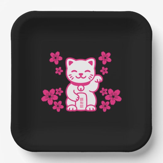 Rosa Japanisch Maneki-neko Pappteller (Vorderseite)