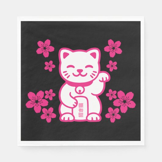 Rosa Japanisch Maneki-neko Serviette (Vorderseite)
