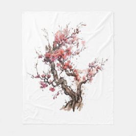 Rosa Japanisch Sakura Kirschblossom Wasserfarbe Fleecedecke