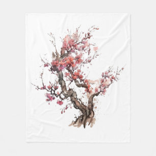 Rosa Japanisch Sakura Kirschblossom Wasserfarbe Fleecedecke