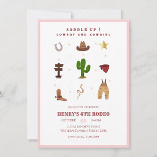 Rosa Jedes Jahr Rodeo Cowboy Kindergeburtstag Einladung