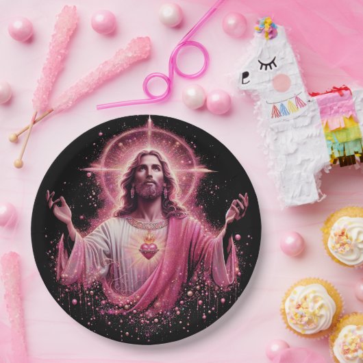 Rosa Jesus Papier Teller! Pappteller (Party)