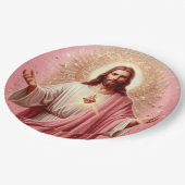 Rosa Jesus Papier Teller! Pappteller (Schrägansicht)