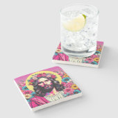 Rosa Jesus Untersetzer! Steinuntersetzer (Seitenansicht)