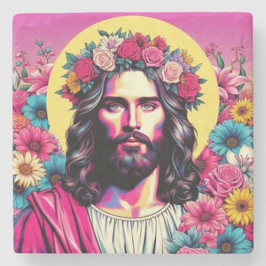 Rosa Jesus Untersetzer! Steinuntersetzer (Vorderseite)