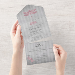 Rosa Jeweled Dragonfly Wedding All In One Einladung
