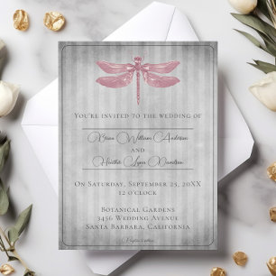 Rosa Jeweled Dragonfly Wedding Einladung