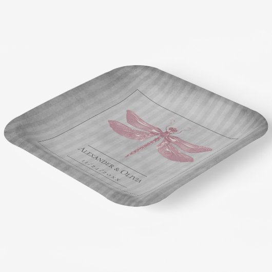 Rosa Jeweled Dragonfly Wedding Pappteller (Gewinkelt)