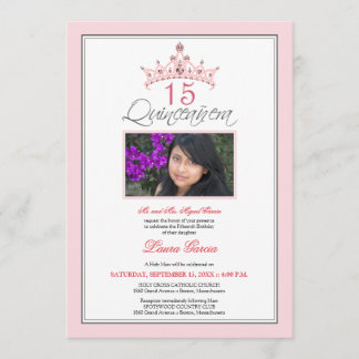 Rosa Jeweled Tiara Quinceanera Einladung (Rosa)