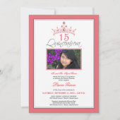 Rosa Jeweled Tiara Quinceanera Invitation (Rose) Einladung (Vorderseite)