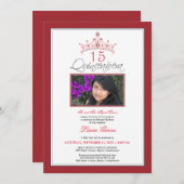 Rosa Jeweled Tiara Quinceanera Invitation (rot) Einladung (Vorne/Hinten)