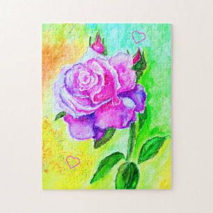 Rosa-Jigsaw-Puzzle mit gemälztem Herzen Puzzle