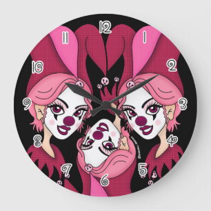 Rosa Joker Narr Große Wanduhr