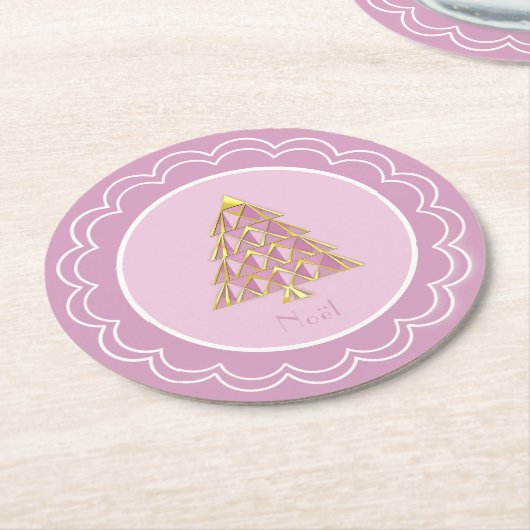 Rosa Joyoux Weihnachten Papierplatte Runder Pappuntersetzer (Angewinkelt)