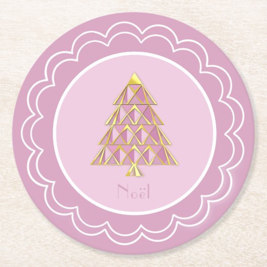 Rosa Joyoux Weihnachten Papierplatte Runder Pappuntersetzer (Vorderseite)