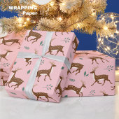 Rosa Jumping Deer und Blätter Geschenkpapier