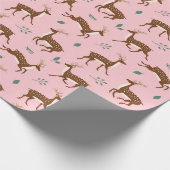 Rosa Jumping Deer und Blätter Geschenkpapier (Ecke)