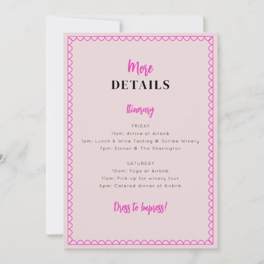 Rosa Junggeselinnen-Abschied Einladung Weinroute (Rückseite)