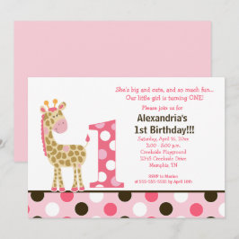 Rosa Jungle Giraffe 1. Geburtstag Einladung 12x18