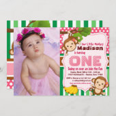 Rosa Jungle Monkey Safari Foto Einladung (Vorne/Hinten)