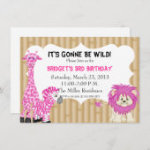 Rosa Jungle Safari Geburtstag Einladung (Vorne/Hinten)