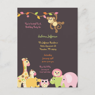Rosa Jungle Safari Geburtstag Einladung Postkarte