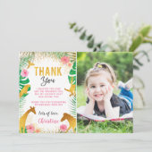 Rosa Jungle Tiere Foto Geburtstag Danke Karte (Stehend Vorderseite)