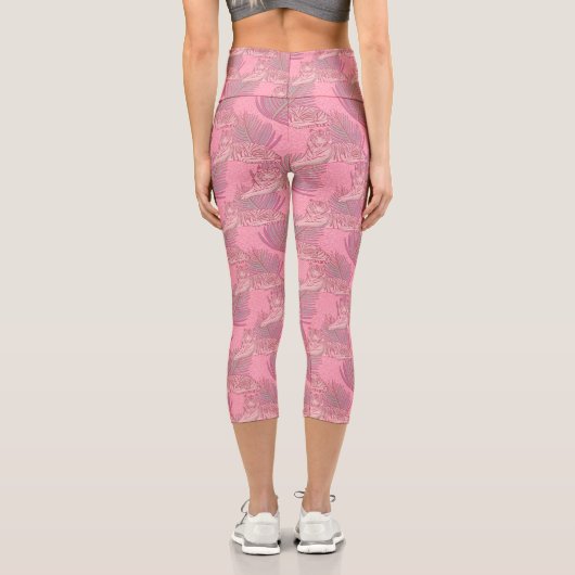 Rosa Jungle Tiger Pattern Capri Leggings (Rückseite)