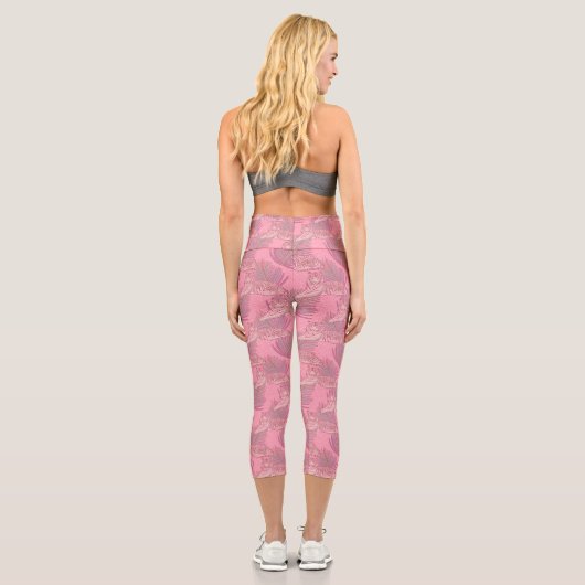 Rosa Jungle Tiger Pattern Capri Leggings (Rückseite)