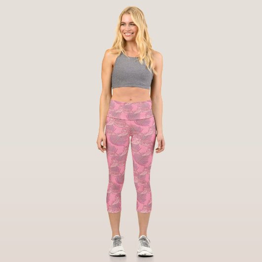 Rosa Jungle Tiger Pattern Capri Leggings (Vorderseite)