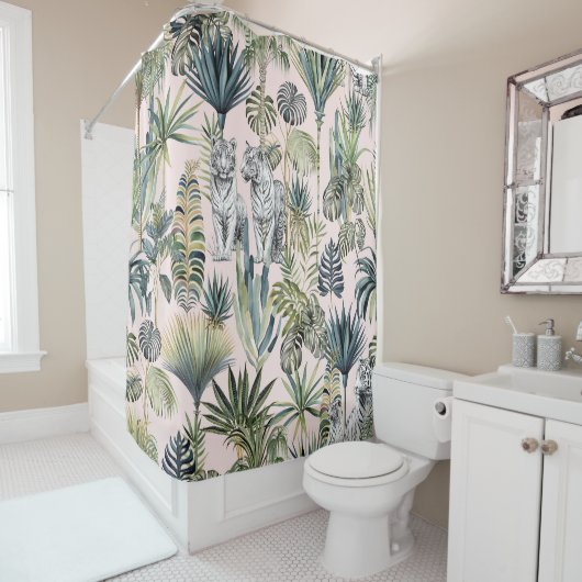 Rosa Jungle Weiße Tiger Duschvorhang (Beispiel)