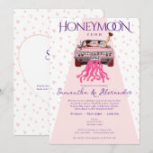 Rosa Just Married Honeymoon Fond Paar Dusche Einladung (Vorne/Hinten)