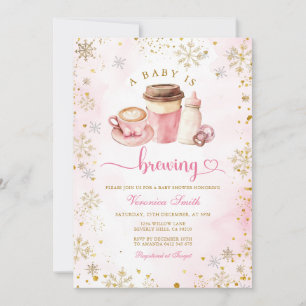Rosa Kaffee Winter Schneeflocken Latte Baby Shower Einladung