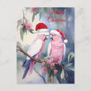 Rosa Kakadu Weihnachtsmannhut Frohe Weihnachten Postkarte