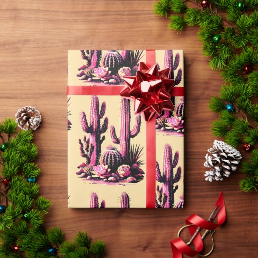 Rosa Kakteen- Batch-Tan Hintergrund Geschenkpapier (Feiertagsgeschenk)