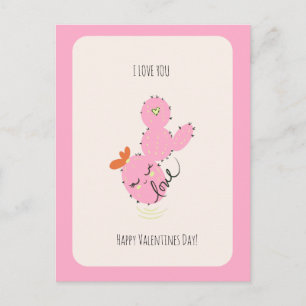 Rosa Kaktus-Gekritzel Valentinstag-Postkarte Postkarte
