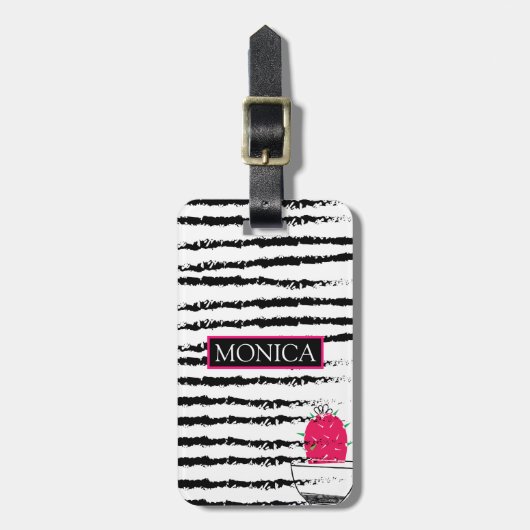 Rosa Kaktus gestreiftes Monogramm Gepäckanhänger (Vorderseite vertikal)