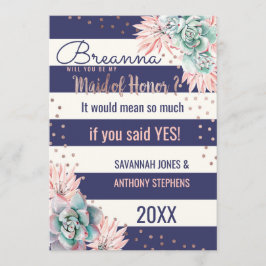 Rosa Kaktus-Marine Stripes Rosen-GoldTrauzeugin Einladung