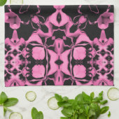 Rosa Kaleidoskop mit Schwarz Geschirrtuch (Gefaltet)