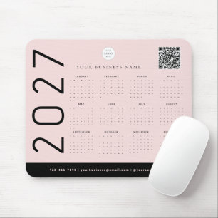 Rosa Kalender 2027 Business Logo QR Code Mousepad