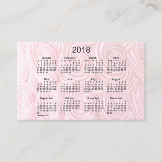 Rosa Kalender des Zuckerguss-2018 durch Janz Visitenkarte (Vorderseite)